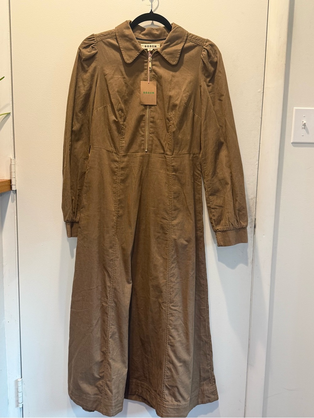 Boden Brown Long-Sleeve Zip Front midi dress